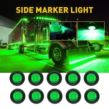 10X Green Round 0.75 LED Side Marker Clearance Light Truck Trailer Pickup Vans