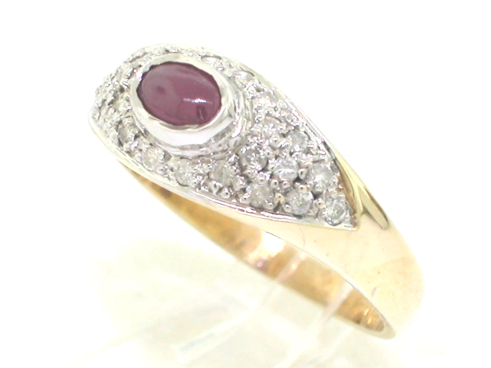Rubin Brillant Ring 585 Gelbgold 14Kt ovaler Rubin 24 Brillanten total 0,30ct - Bild 1 von 4