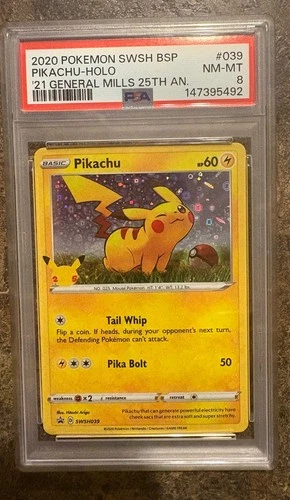 2020 Pokemon SWSH Pikachu Holo General Mills 25th Anniversary PSA 8 NM-MT #039