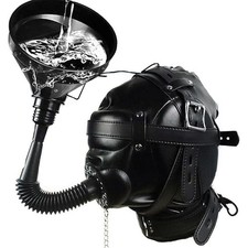 Hood Blindfold Head Harness Mask Mouth Gag Gimp Bondage Sensory Deprivation BDSM
