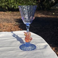Salviati Murano Swan Stemmed Wine Glass Pink Aventurine Blue Glass Barware VTG