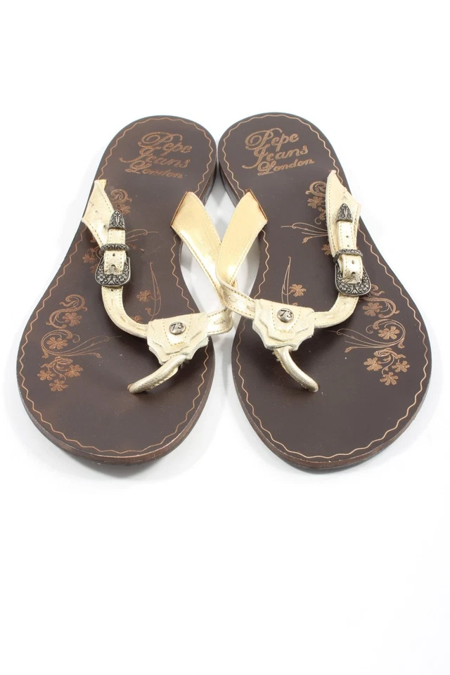 PEPE JEANS LONDON Chanclas Mujeres Sandalias Talla EU 37 color oro-marrón - Imagen 2 de 4