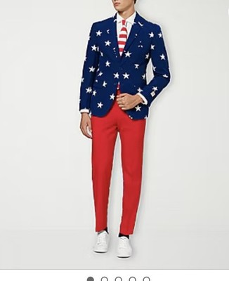 NWT OppoSuits Men's Patriotic Stars 3 Piece Suit Blue Red White Size 38 USA