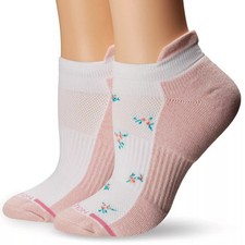 Dr Motion Womens 2pk Compression Low Cut Ankle Socks Pink/White  Floral/White