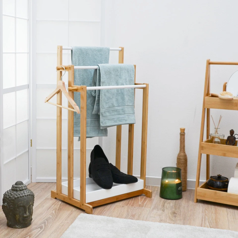 3 Stangen Bambus Handtuchhalter 45x35x84 Bad Handtuchständer Holz - Freistehend - Bild 2 von 4