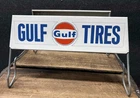 Vtg 1960s Gulf Service Station Tire Display Rack Sign Metal Complete 2 Signs