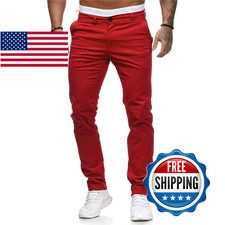 HUNGSON Men's Slim Fit Dress Pants, 97 Cotton Stretch Chino Pants, Fashion Part