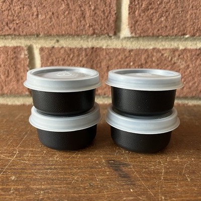 Tupperware Smidgets Black Containers Sheer Lids Mini 1 oz Travel Size Set of 4