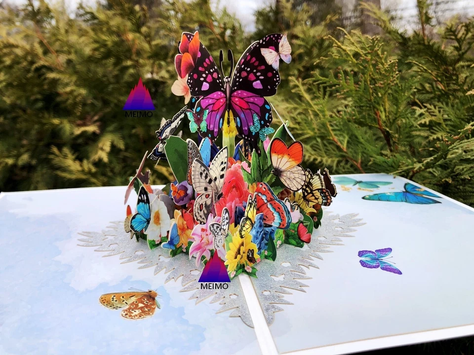 3D 弹出贺卡蝴蝶花朵生日母亲妈妈爱情周年纪念 — 第 2/4 张图片