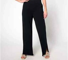 Denim Co. Beach Jersey Petite Wide Leg Pant with Slits Black Petite M A637297