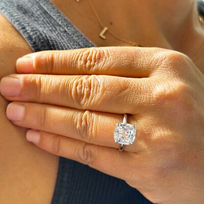 14k Solid White Gold Cushion Forever Moissanite Engagement Ring Solitaire 3.50ct