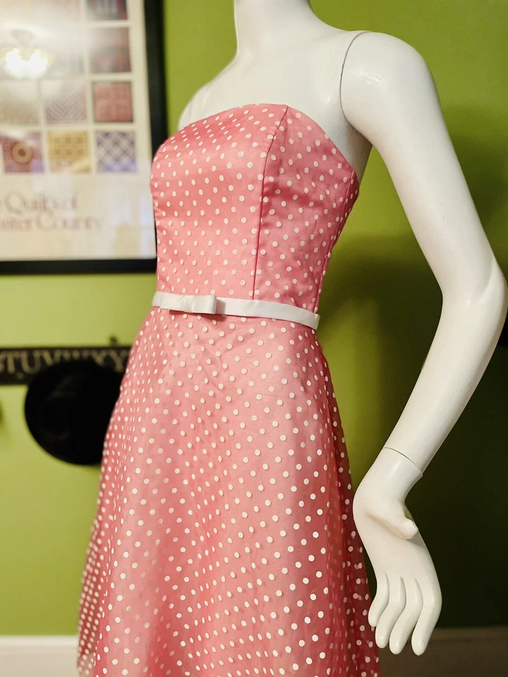 Vestido de fiesta vintage McClintock sin tirantes rosa lunares años 90 Audrey Hepburn S 4 Foto 2 de 4