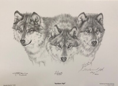 Maurade BAYNTON 3 Wolves LTD art print mint COA certificate black white charcoal