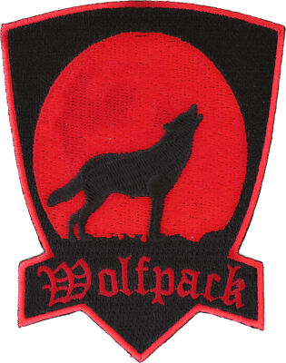 Wolfpack Iron on Biker Patch In Red With Howling Moon - 3x4 inch - P4296