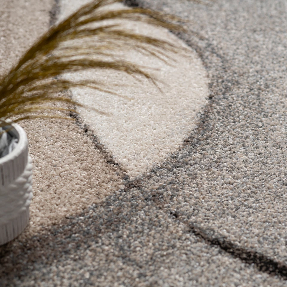 Tappeto Tessuto Moderno Pregiato Motivo Ondulato Screziato Grigio Beige Crema - Immagine 3 di 4