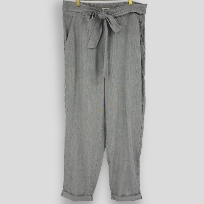 Max Studio Pull On Pants Women Linen Blend Belted Striped Cuffed Trouser XL