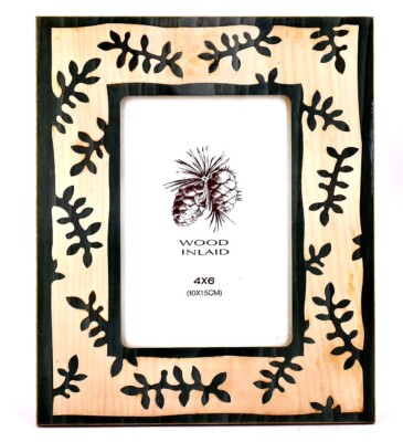 Pine Needles Inlaid Wood Frame,Green Needles,Beige,4''x6'',Rustic,Natural,Handmade
