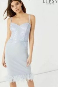 lipsy vip lace feather hem bodycon dress