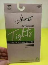 Hanes Ecosmart Tights Black Size L Sheer Toe Control Top Open Packaging