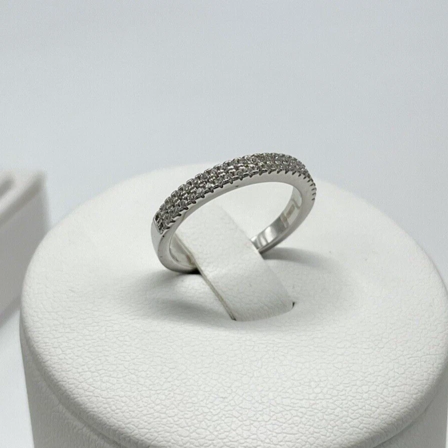 Anello donna in argento 925 fascetta a mezzo giro zirconi brillanti su fascetta. - Immagine 4 di 4
