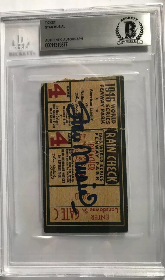 Boleto exitoso firmado por Stan Musial 1946 SERIE MUNDIAL GM 4 CARDINALS vs Red Sox Bas⚾️ Foto 2 de 4