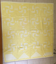 Handmade COVERLET Quilt BABY BLANKET YELLOW WHITE VINTAGE ANTIQUE 62X56