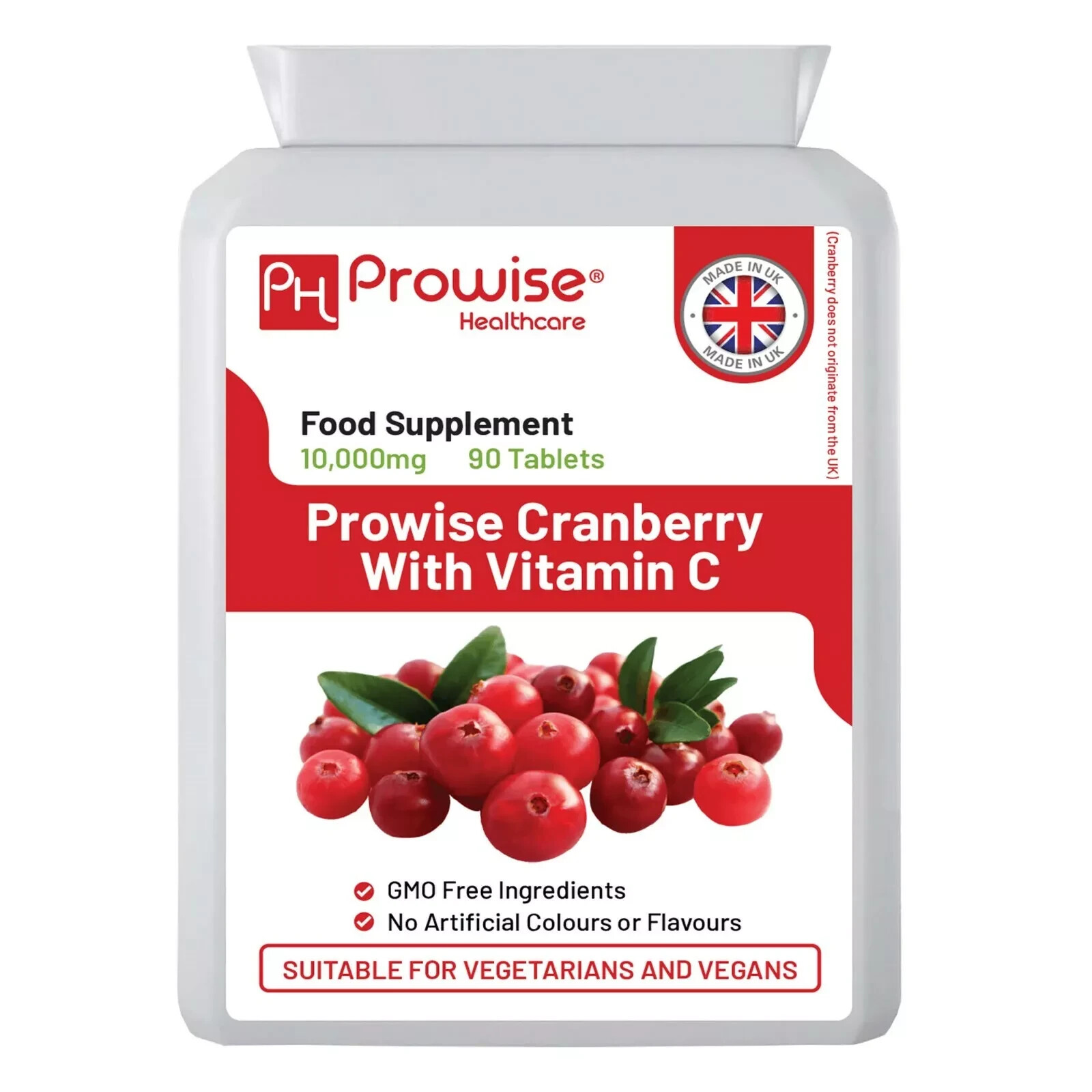 Cranberry Double Strength 10,000mg 90 Tablets With Added Vitamin C by Prowise