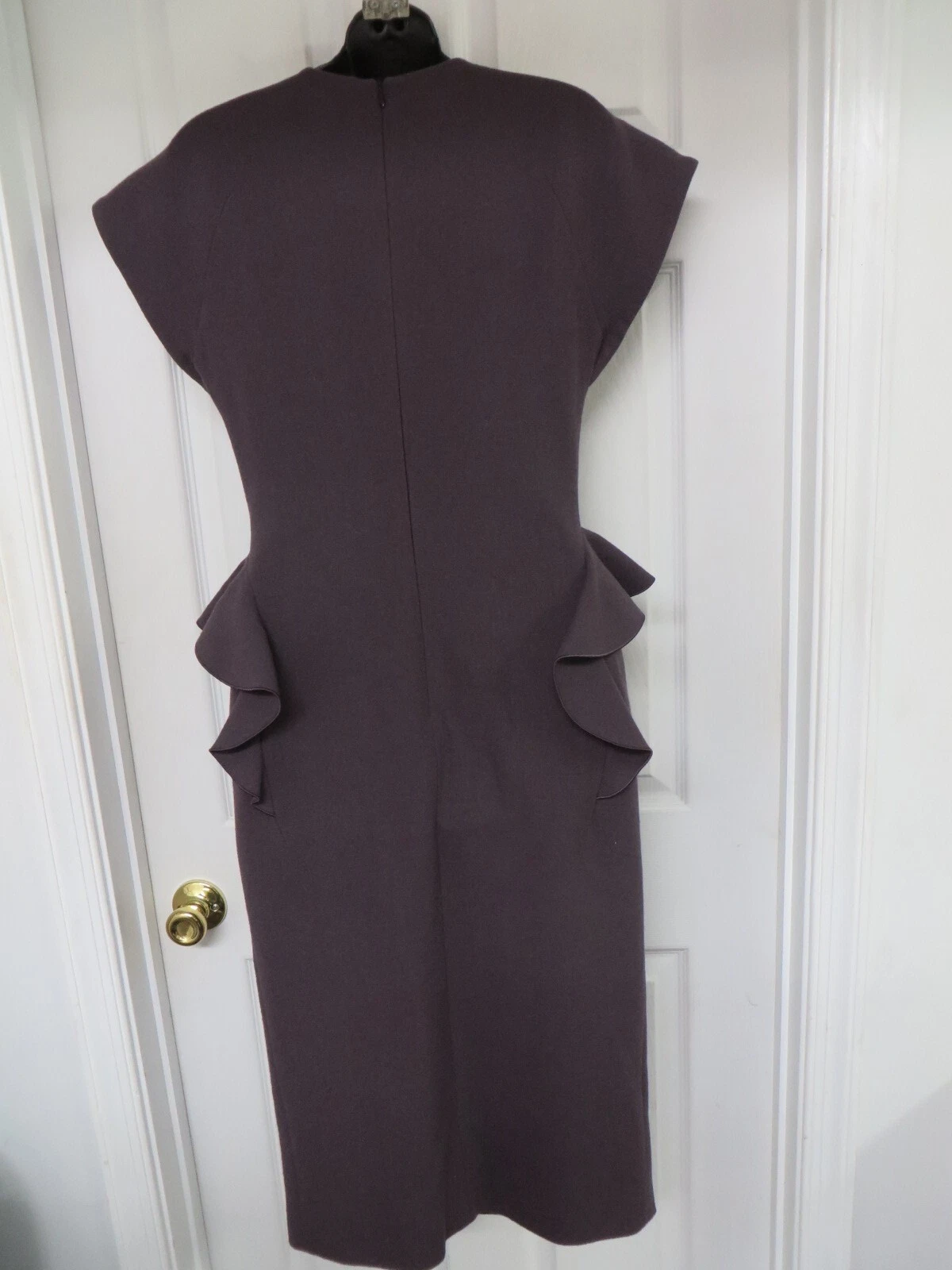 Abito BOTTEGA VENETA Italia lana senza maniche con volant metà polpaccio viola prugna 6 8