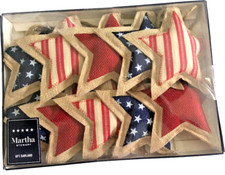 Martha Stewart 4th Of July 5" Stars 6 Ft Mantle Garland Burlap Jute 10 Stars