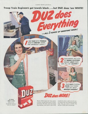 1944 Duz Laundry Soap Wartime Wash Troop Train Engineer Vintage Print Ad LHJ1