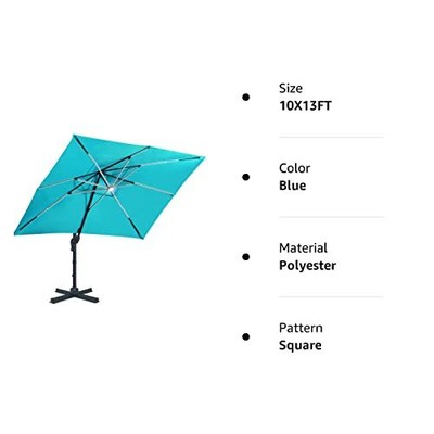 Sunnyglade 10x13ft Solar Powered LED Cantilever Patio Umbrella Square  Deluxe ... | eBay
