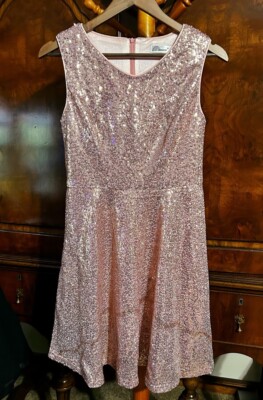 Pink Rose & Gold Sequin A-Line Cocktail Dress Size Small By Dressever NWOT  | eBay