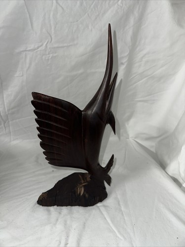Hand Carved Rosewood Marlin Sailfish Wooden Sculpture Figurine Curio Shelf Decor - Picture 2 of 7