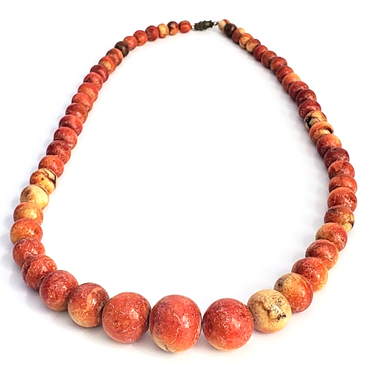 APPLE SPONGE COATED RED ORANGE CORAL BEAD GRADUATED BEADED