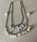 VINTAGE MILK COLOR & GOLD TONE CHAIN DOUBLE STRAND NECKLACE W/ MATCHING EARRINGS — photo 1