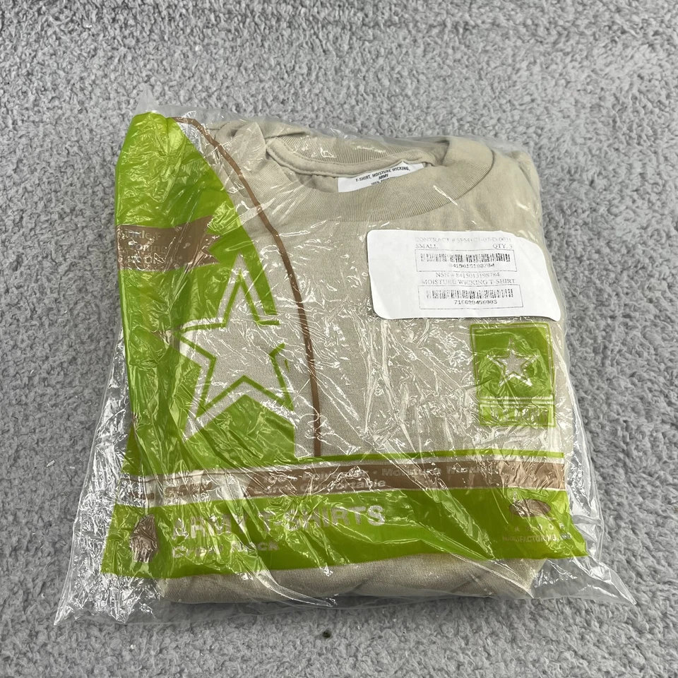 Camiseta US Arny DSCP Para Hombres Pequeña Beige Paquete de 3 Cuello Redondo Absorbe Humedad Militar Foto 2 de 4