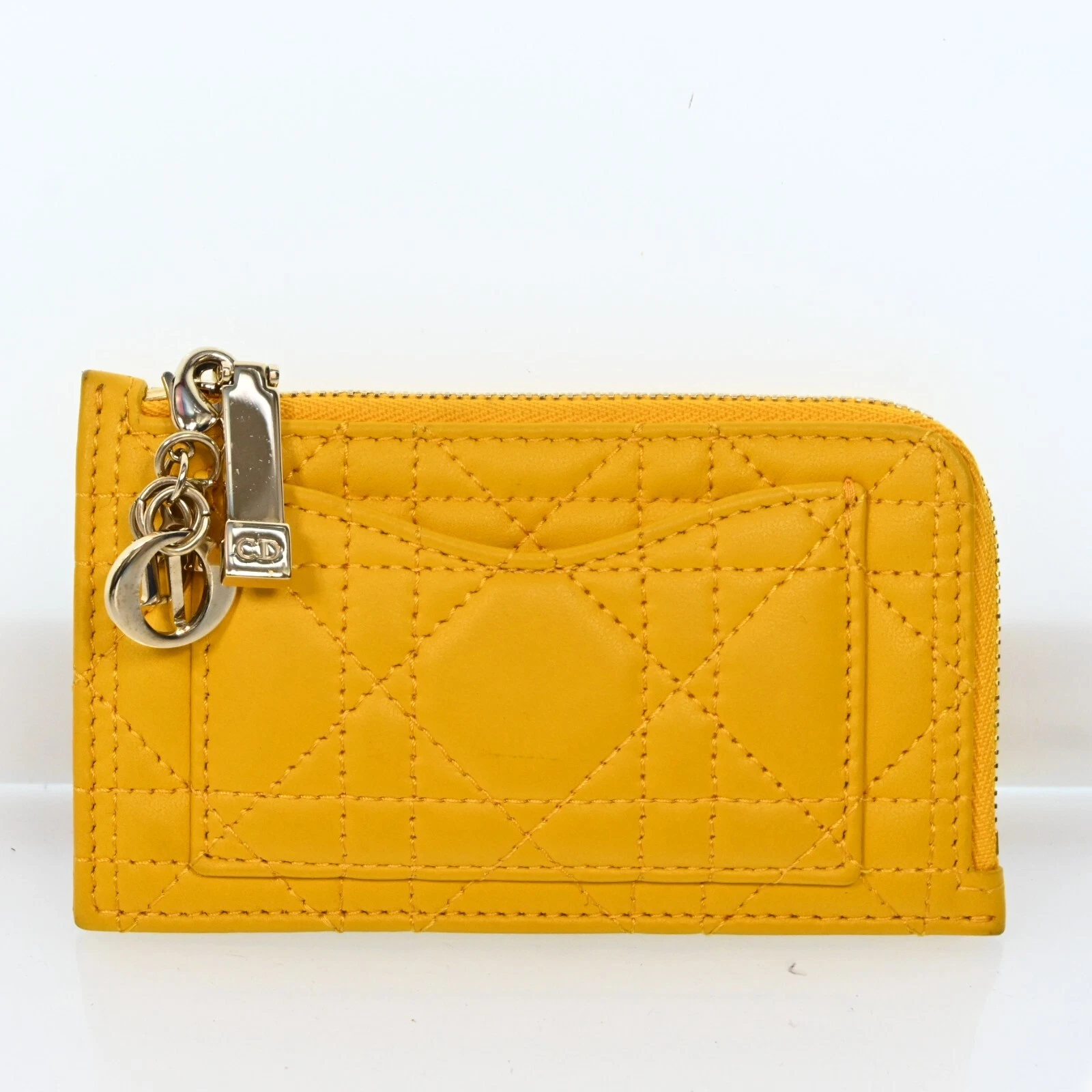 AUTH Christian Dior Porte monnaie porte cartes portefeuille jaune F1472A702