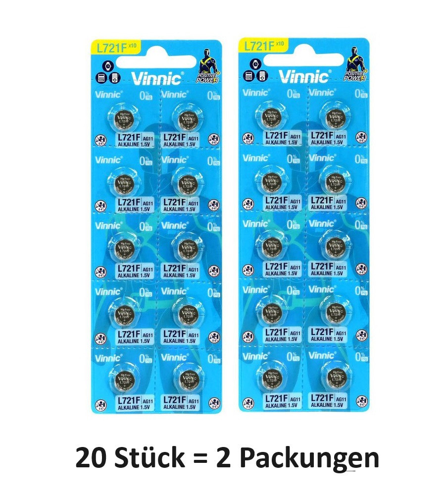 Thumbnail - 20 Stk Vinnic Ag11 Knopfzellen Uhrenbatterien G11/ag11/l721/sr720/sr58