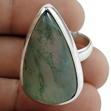 Agate Stone 925 Silver Mother Engagement Boho Statement Bezel Ethnic Ring Size 8