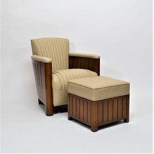 Tabouret Alfred Square pour Fauteuil de Club Salon Design Art Déco Cuir Cigare