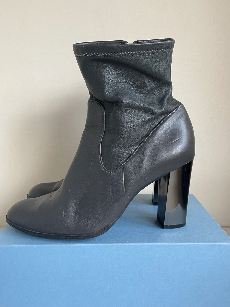 MARKS SPENCER AUTOGRAPH GREY LEATHER PLATINUM HEEL ANKLE BOOTS