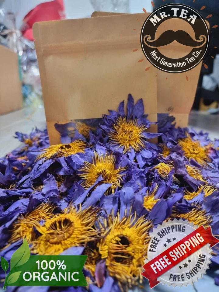 LOTO AZUL NATURAL ORGÁNICO Nymphaea Caerulea flor seca 100 % té de harbal / humo Foto 4 de 4