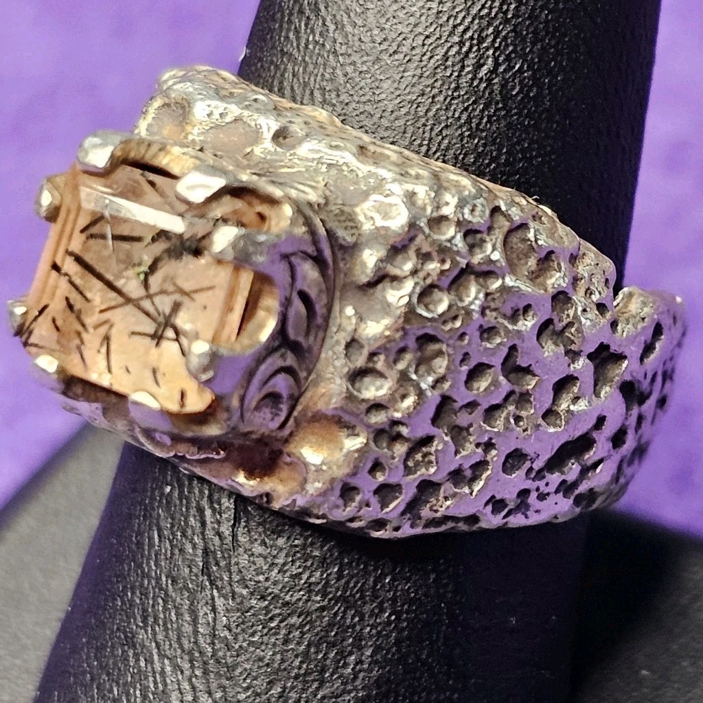 Brutalist Sterling Silver Ring Tourmalinated Quar… - image 1