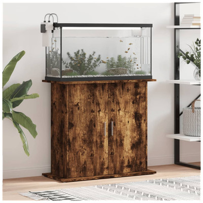 Aquariumständer Räuchereiche Eng. Holz 81x36x73cm 4 Fächer Aufbewahrung mit Türen
