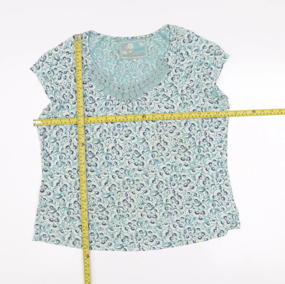 Rocha John Rocha Women's Blue Floral Crochet Neck T-Shirt Size 16 - Image 2 of 4