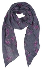 Summer Fashion Blossom Embroidered Sheer Scarf Wrap Shawl Grey
