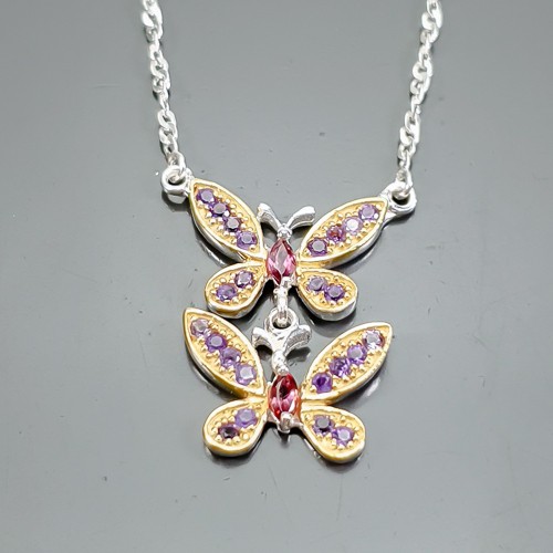 Fine Art Natural Rhodolite Necklace 925 Sterling Silver 17.75"/N26540 - Picture 1 of 8