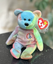 VINTAGE Ty Beanie Babies Rare 'old style vivid' PEACE ~ with tag errors