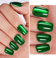 SHORT CAT EYE *GAIA* Full Cover Green Square 30 Nail Tips Press On Glue Set!