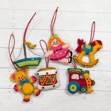Vtg Handmade Mini Bucilla Christmas Felt Sequin Ornaments Toys Kids Lot of 6